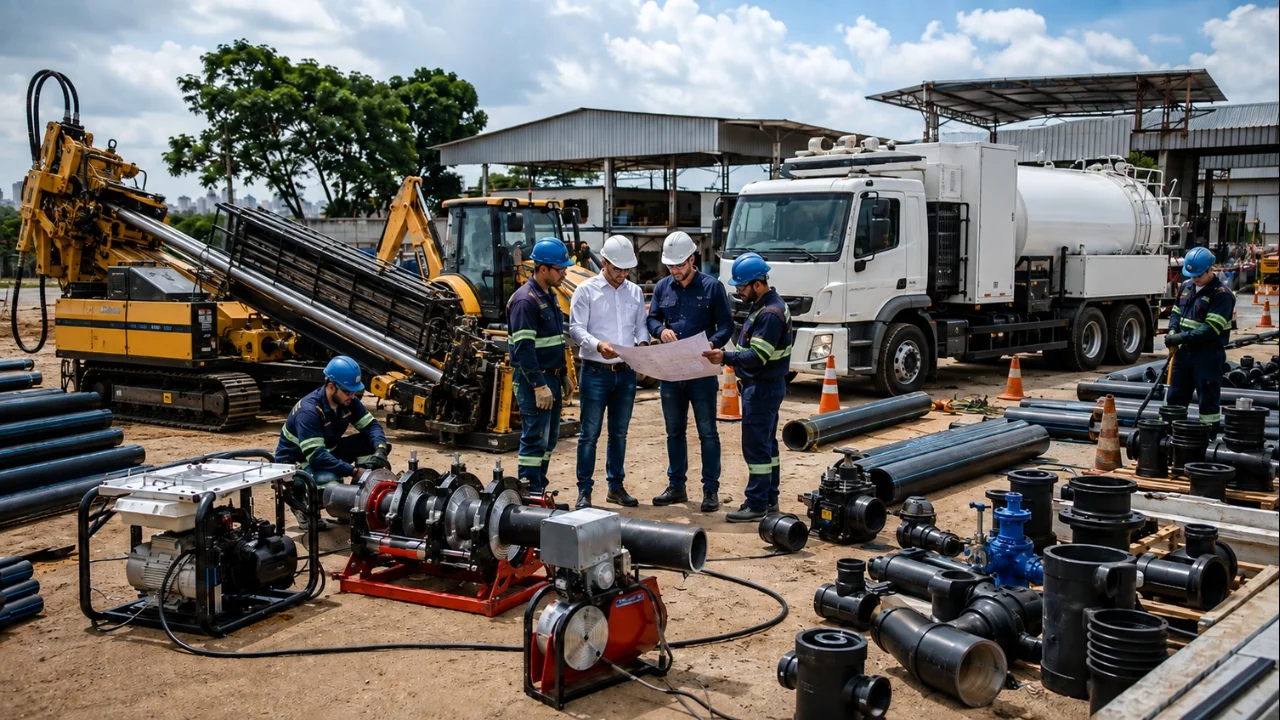 locação de equipamentos para redes de água e esgoto